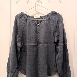 Zara Slate Blue Button-Up Blouse